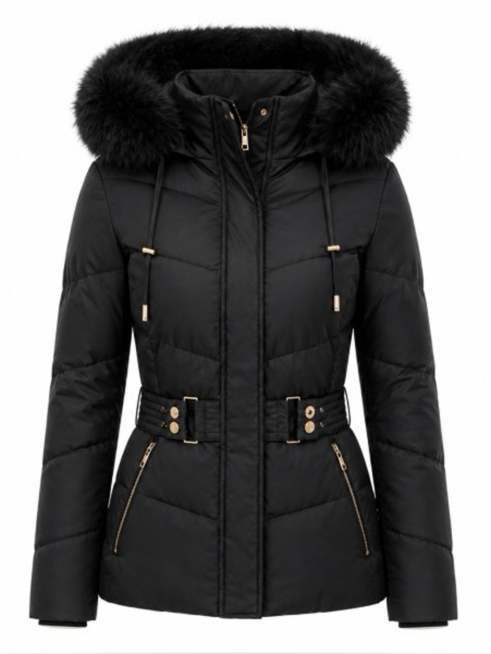 Badgley Mischka black fur boho western quilted puffer patchwork jacket coat - Picture 4 of 8